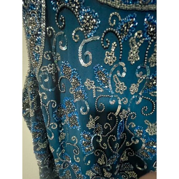 Beaded Gown Blue With Scarf Size Large Vintage - Picture 11 of 16